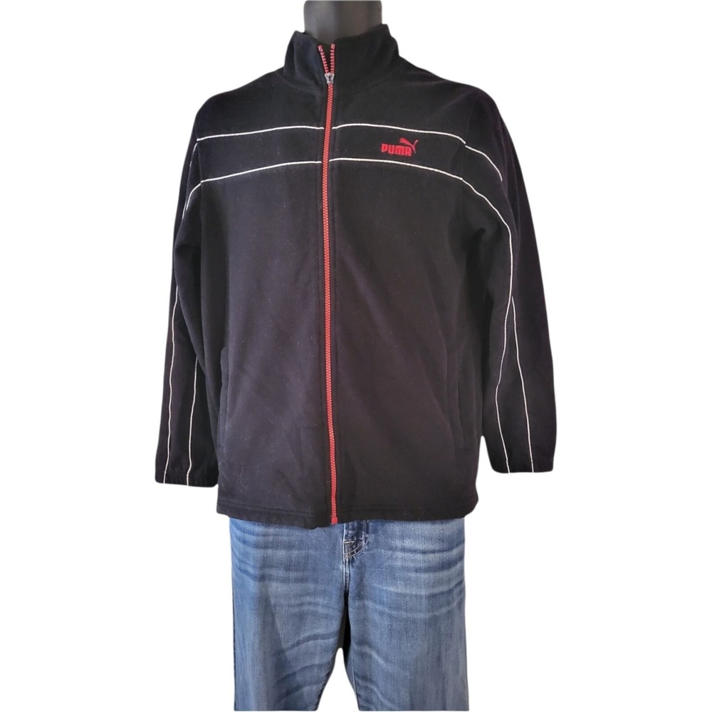 Puma Boys Youth Large Black Red Full Zip Track Jacket Soccer Warm Up Athletic